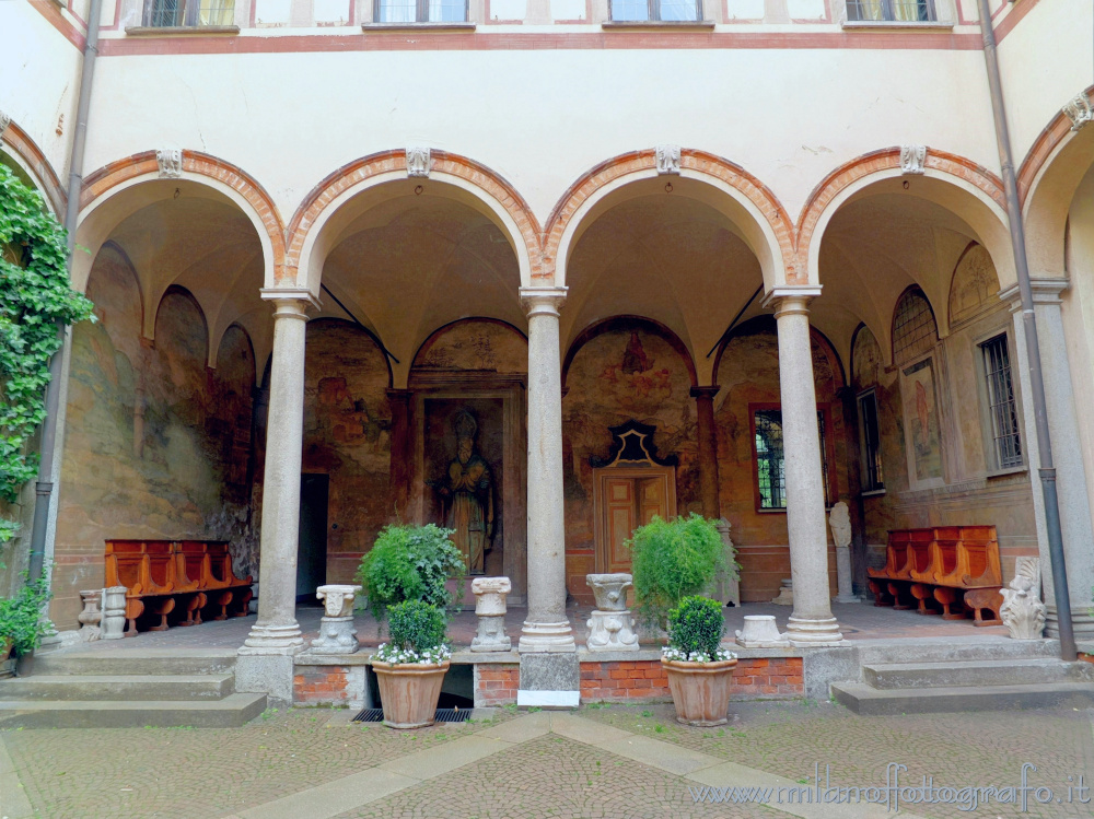 Milan (Italy) - Loggia in the eastern court of the House of the Atellani and Leonardo's vineyard